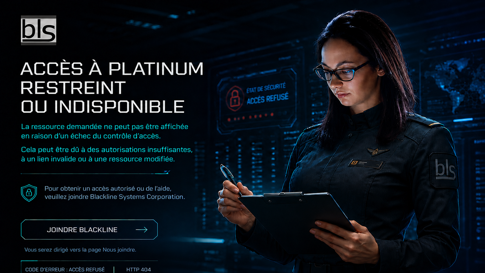 Page Blackline Systems Corporation indiquant un accès restreint ou indisponible