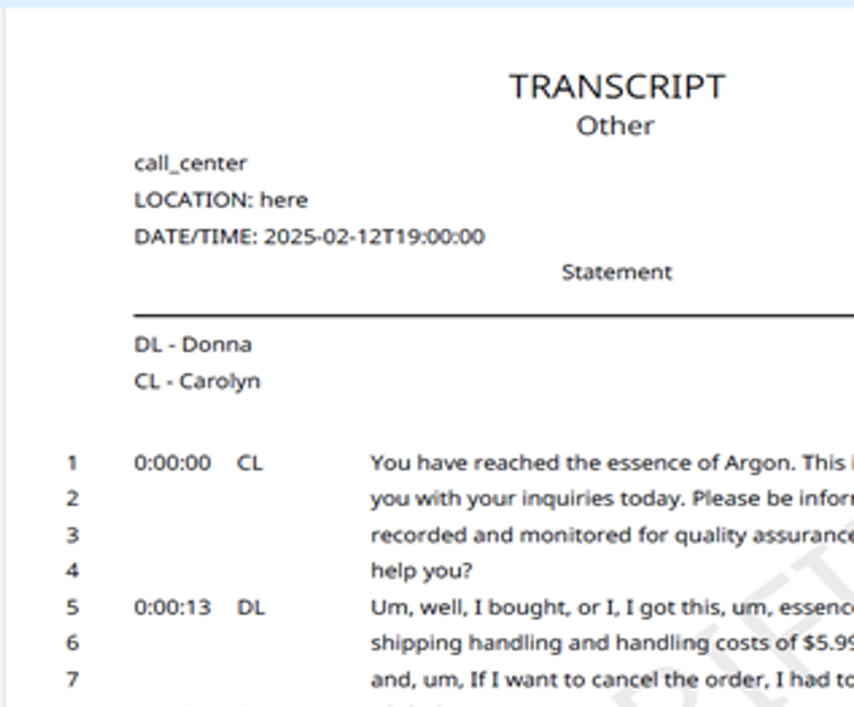 Tantalum exported transcript view